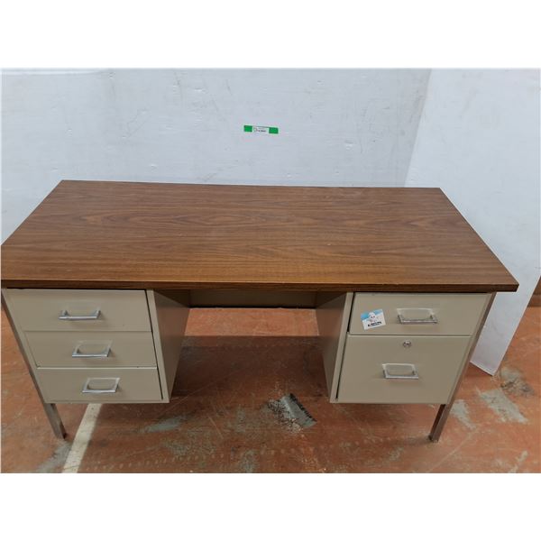 *Metal Desk with (5) Drawers & Wooden Top 54" x 28" x 24", Cannot Ship