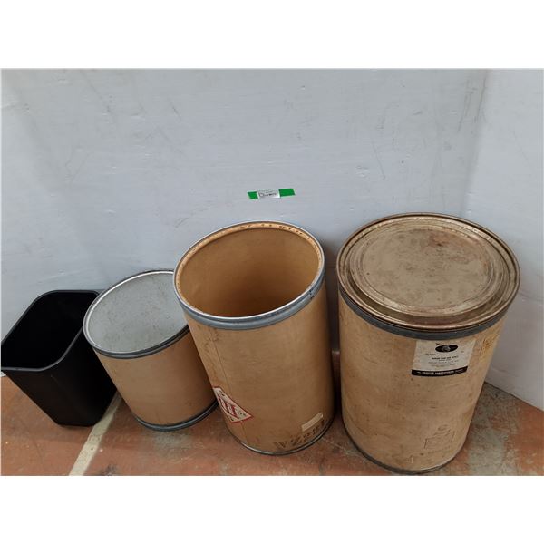 *(3) Fibreboard Barrels Up to 16.5" x 25.5" & Plastic Garbage Bin, Cannot Ship