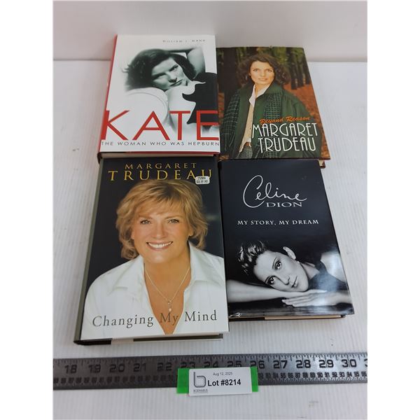 (4) Hard Cover Biographies (Margaret Trudeau, Celine Dion, Katherine Hepburn)