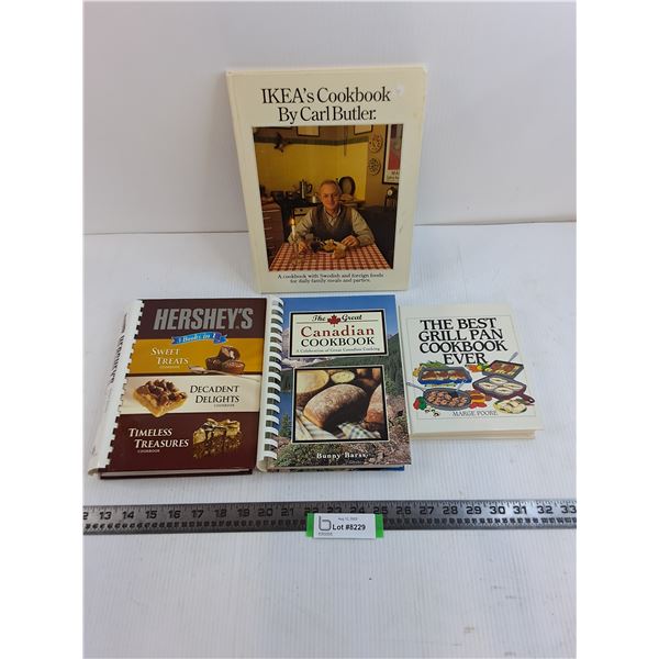 (4) Cook Books (IKEA, Hershey's, Grill Pan)