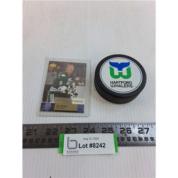 Upper Deck Gordie Howe Hartford Whalers Collector Card & Puck - Cannot Guarantee Authenticity