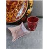 Image 6 : Decorative Glass Bowl, China Tea Cups, Pink Glass Ash Tray and Ruby Glass Cup