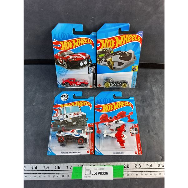 (4) Hot Wheels Toys - Muscle & Blown, Skull Crusher and Mercedes Benz Unimog 1300