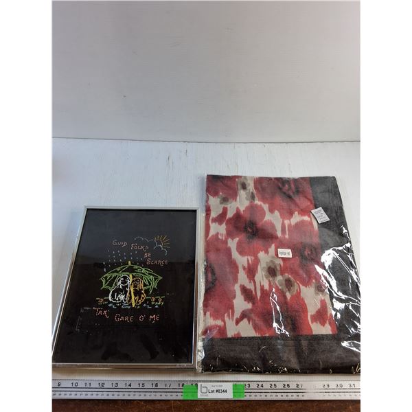 Framed Embroidery Wall Art 14" x 11" and Angelique Red Veil - New