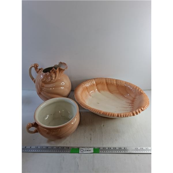 Porcelain Pitcher, 18" Bowl and Chamber Pot  -  PICK UP