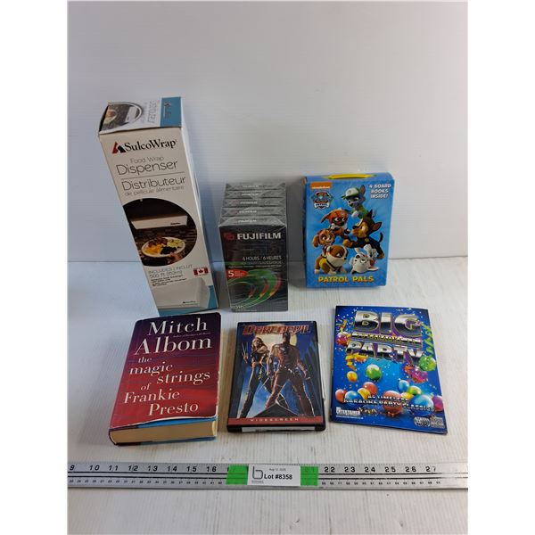 Food Wrap Dispenser, Patrol Pals Board Books, Big Karaoke Party, Videotapes and Misc