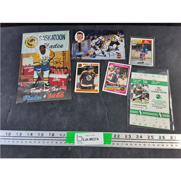 Roughriders 1987 Playoff Exchange Coupon and Hockey Cards - Blades, Winnipeg Jets and Islanders