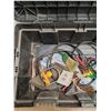 Image 2 : **Plastic Tote with Lid 33" x 19" x 13", Jumper Cables, Metal Brush and Misc, Cannot Ship