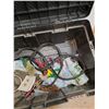 Image 3 : **Plastic Tote with Lid 33" x 19" x 13", Jumper Cables, Metal Brush and Misc, Cannot Ship