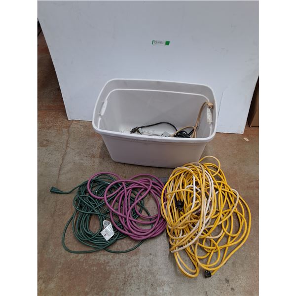 *Cord Extensions - Approx 16', Power Bars and Large Plastic Tote with Lid - Cannot Ship, As Is