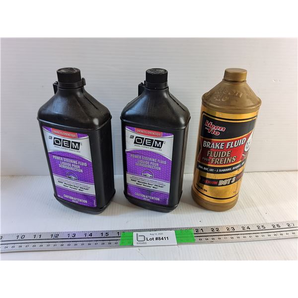 OEM Power Steering Fluid - Full and Kleen Flo Brake Fluid Bottle - Empty, Cannot Ship