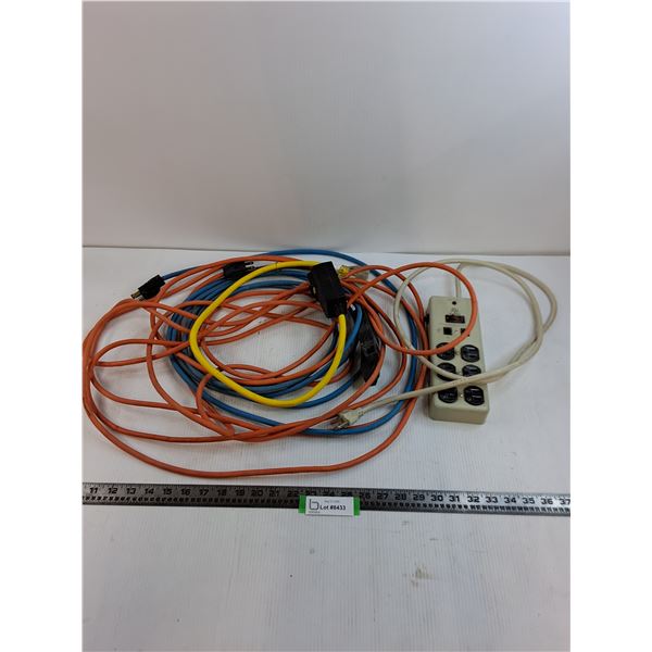 PC Accessories Power Bar & 3 Assorted Extension Cords - All Untested