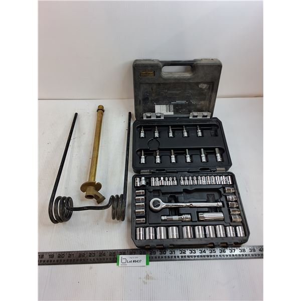 Craftsman Socket Set, Empty Craftsman Tote, Metal Pipe, Metal Dual-Spring