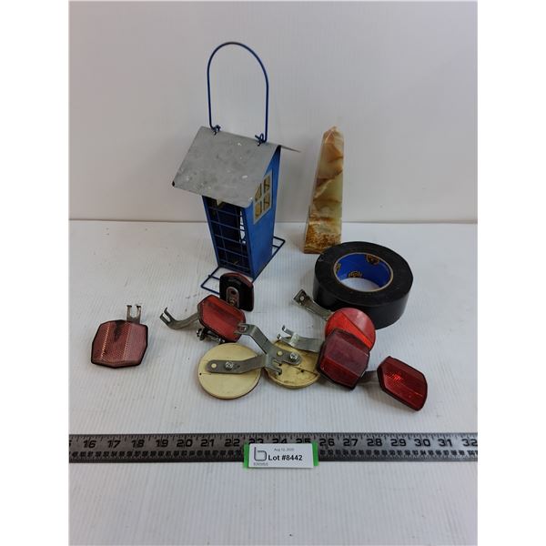 Bird Feeder, Onyx Obelisk, Electrical Tape Roll, Bicycle Reflectors
