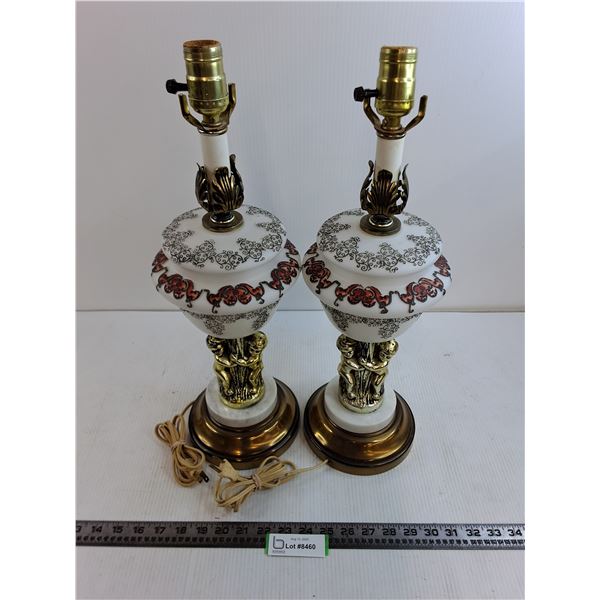 Pair of Vintage Brass/Porcelain Table Lamps - Tested - No Shades - Pickup Only