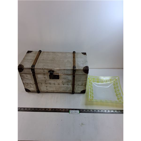 Wooden Storage Chest - Latch Broken - 20x10x11", Vintage Light Fixture - Pickup Only