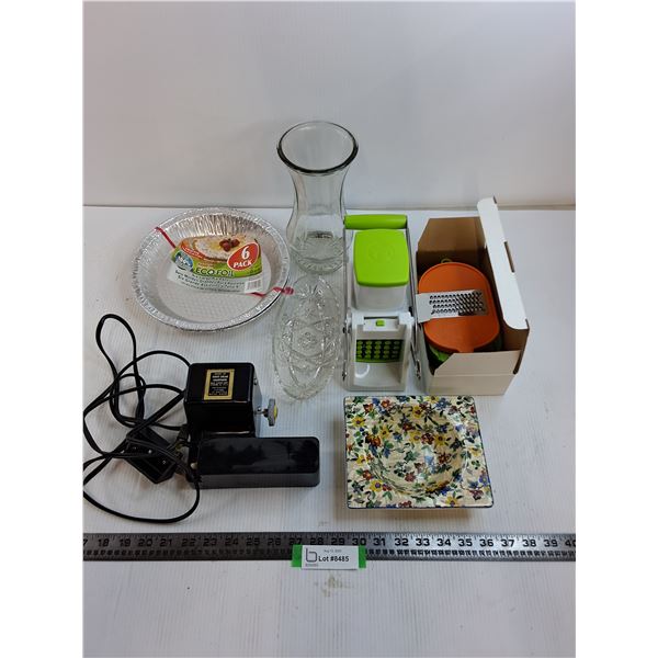 Food Chopper/Accessories, Vintage Knife Sharpener - No Power, Royal Staffordshire Dish, Vase, Misc.