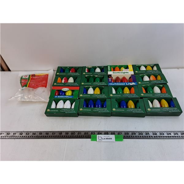Lot of (64) C9 Christmas Light Bulbs and (13) Bulb Clips As-Is