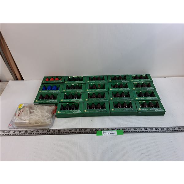 Lot of (75) C9 Christmas Light Bulbs, Lot of Gutter Light Clips As-Is