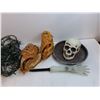 Image 2 : (2) Left Handed Baseball Gloves, Skull Decor,  Christmas Lights as-is, Misc Screws
