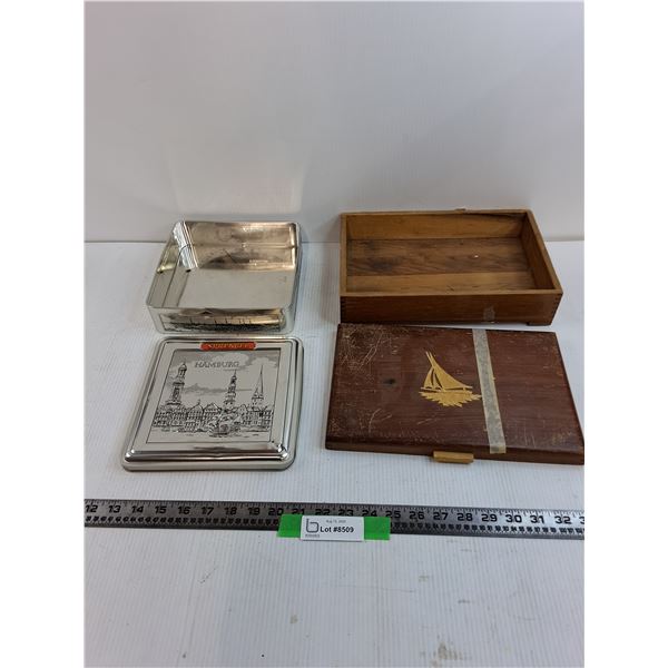 8" Metal Hamburg Tin, 12" Wooden Sailboat Box