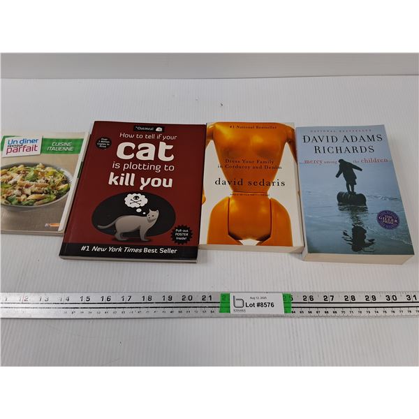 Lot of (4) Books - Italian Cuisine Cook Book, How To Tell If your Cat Plots To Kill You