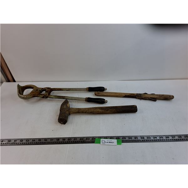 15" Hammer, 18" Burdizzo Castration Plier, Wooden Hook