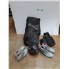 Image 1 : Salomon Cross Country Skiing Boots - Size 12, Bicycle Panniers, CCM Hockey Helmet, Bag