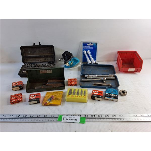 Ratchet Wrenches & Sockets, Precision Bearings, Drill Bits, Springs Door Stop and Misc