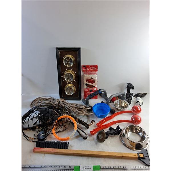 Wall Barometer, Pet Bowls, Cheesecloth, Pet Leash, Cord Extension, Ball Throwers and Misc