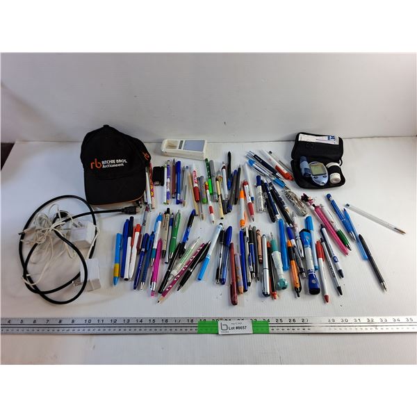 Blood Sugar Digital Tester, Flashlight, Pens, Multi Tool and Misc - As Is