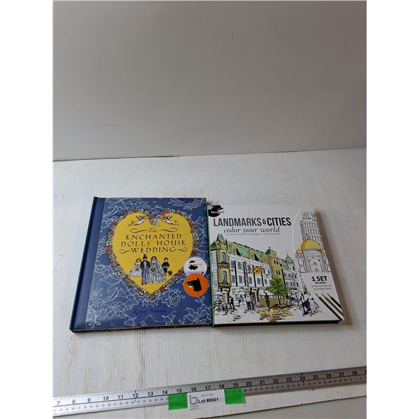 (2) Books - The Enchanted Dolls House Wedding, Landmarks & Cities Color Your World