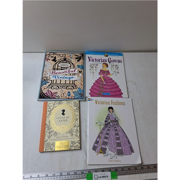 (4) Colouring Books - Color Me Jane, Victorian Fashions, Victorian Gowns, Beautiful Vintage