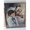 Image 4 : (2) Paintings - Fabric Painting 13'' x 16'', First Nation Girl With Horse - 16''  x 20' - As Is