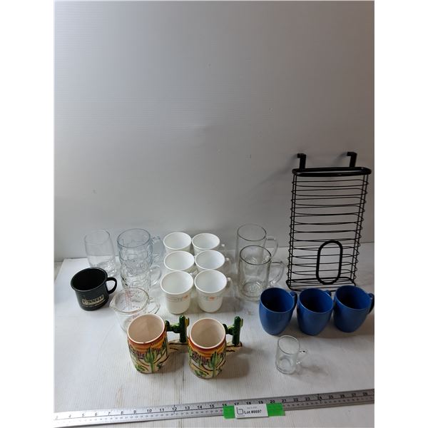 Rack, (2) Commerative Arizona Cups, Moose Jaw Tunnels Cup, Misc,