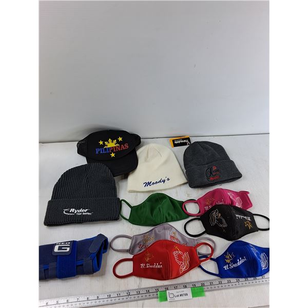 (3) Toques, Baseball Hat, (6) Masks, Wrist Brace