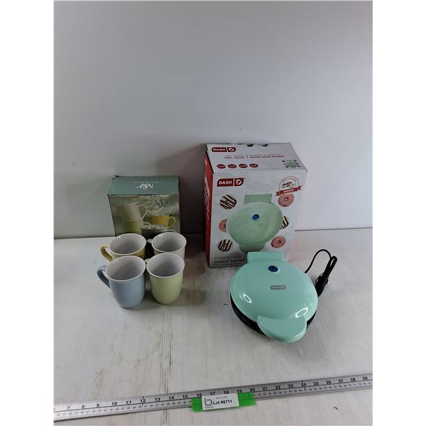 (4) Mayfair & Jackson Coffee Mugs, Dash Mini Donut Maker, As Is