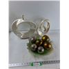 Image 1 : (2) Decorative Ornaments, Bowl With Decorative Orbs - As IS CANNOT SHIP