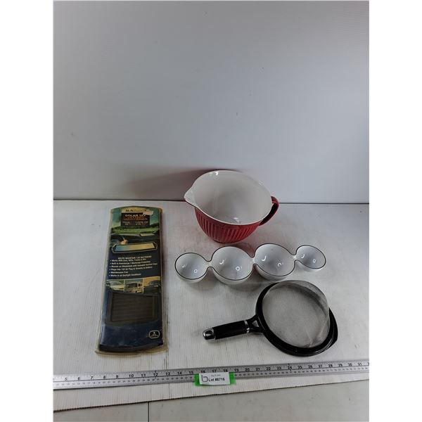 Solar 12V Battery Maintainer, Strainer, Bowl, Misc
