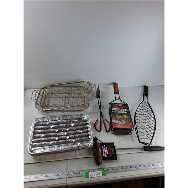 (2) Grill Baskets,(2) Grill Trays, Grill Brush, Misc - As Is