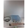 Image 1 : (4) Western Brewing Company Glasses, (10) Small Jars, Basket, Plastic Bin - PICK UP