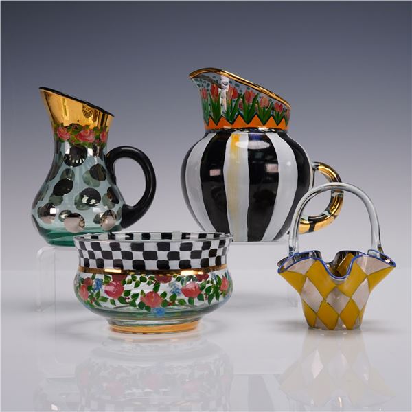 4pc MacKenzie-Childs Hand'Painted Glass Tableware