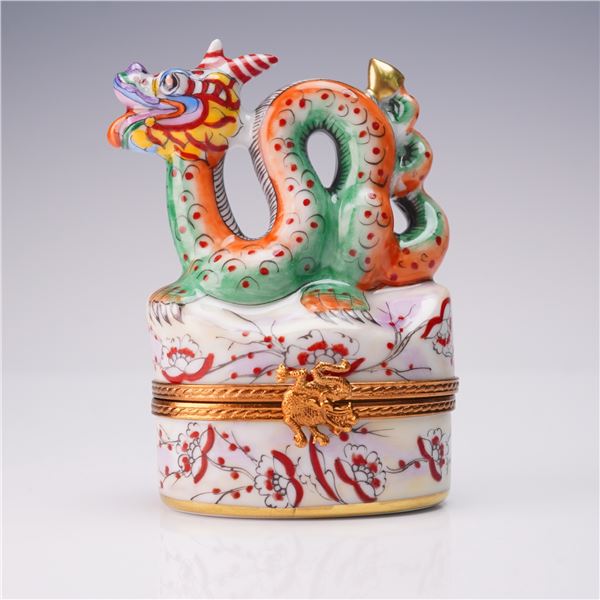 Limoges France Hand Painted Porcelain Dragon Box w/ COA
