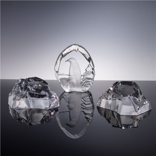 3pc Nybro Crystal Paperweights