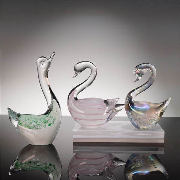 3pc Murano Art Glass Swan Figurines
