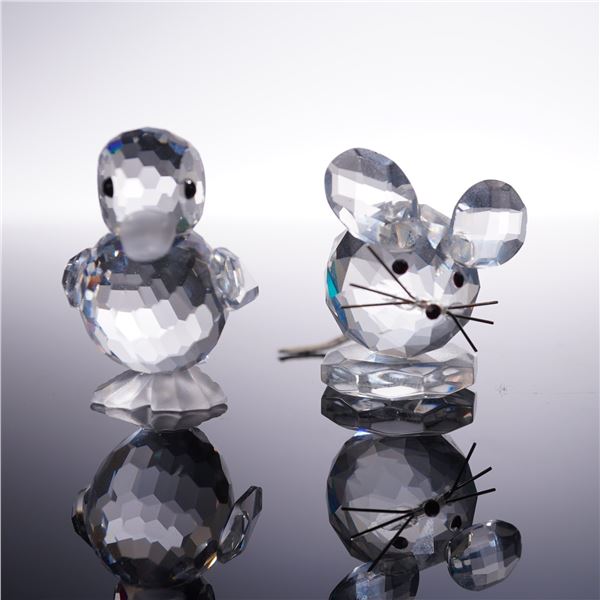 2pc Swarovski Crystal Figurines Mouse and Duck