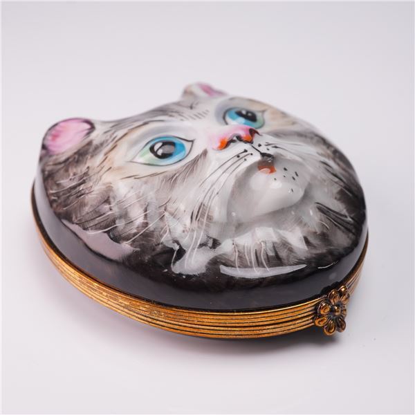 Chamart Limoges Cat Face Trinket Box with Original Box