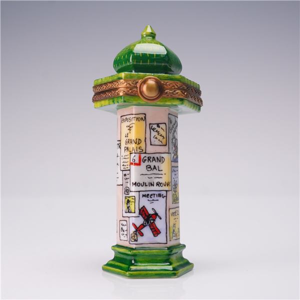 Limoges France Hand-Painted Parisian Advertising Column Trinket Box