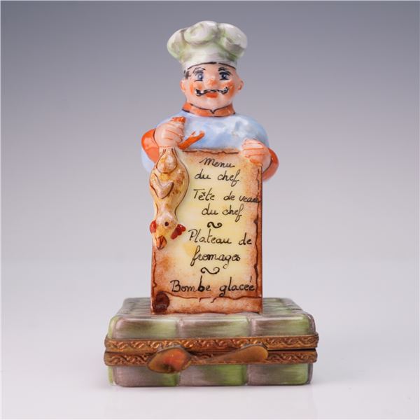 Limoges Porcelain Chef Figurine Box EC Versailles Peint Main