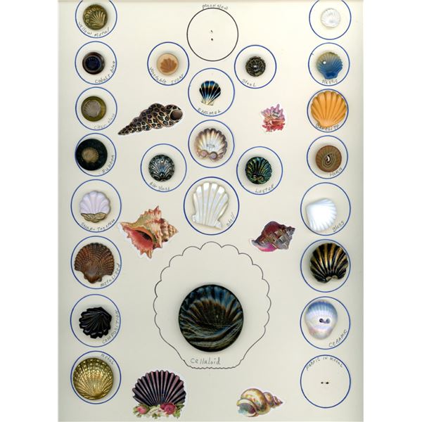 A card of assorted material buttons